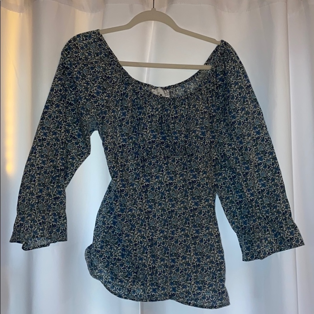 Off the Shoulder Blue Flowery Top